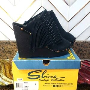Sbicca Women's Black Fringe Wedge Shoes